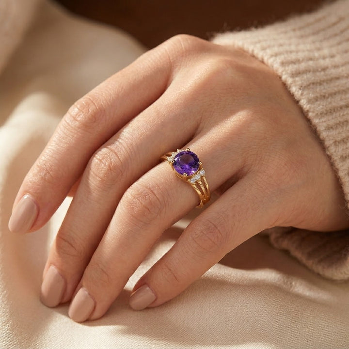 Gold Amethyst Split Shank Ring | Amelia