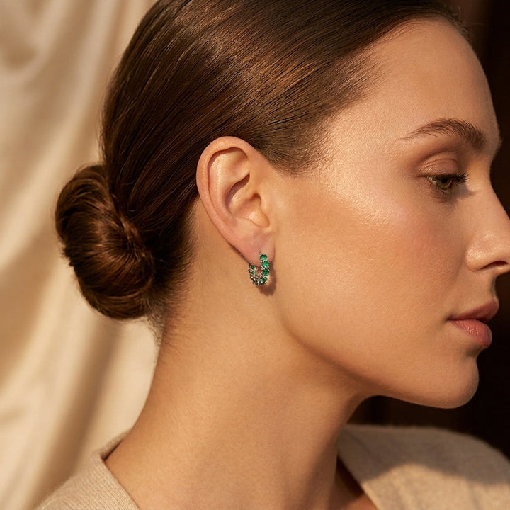 Gold Emerald Lattice Hoop Earrings | Amelia