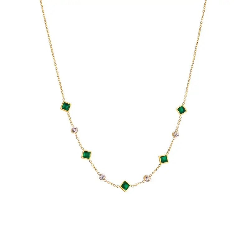 Gold Emerald Geometric Station Necklace | Amelia