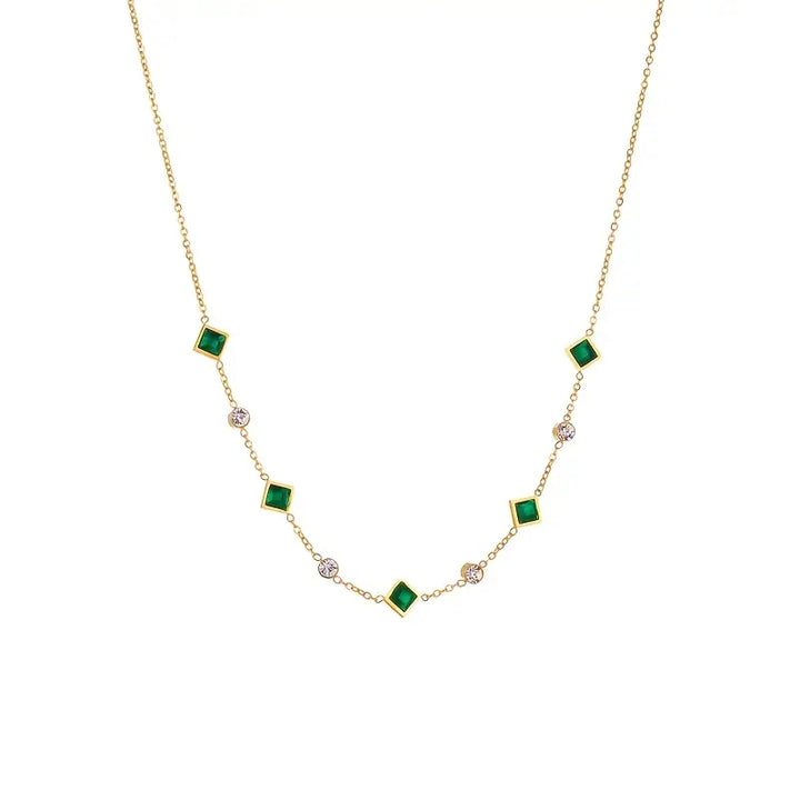 Gold Emerald Geometric Station Necklace | Amelia