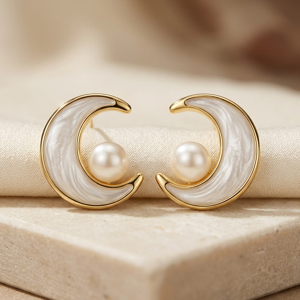 Gold Swirl Pearl Stud Earrings | Amelia