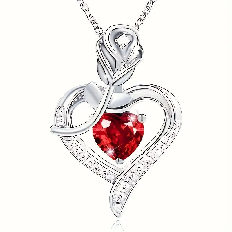 Silver Ruby Heart Pendant Necklace | Amelia