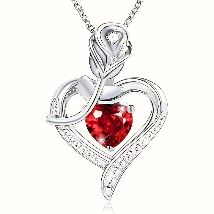 Silver Ruby Heart Pendant Necklace | Amelia