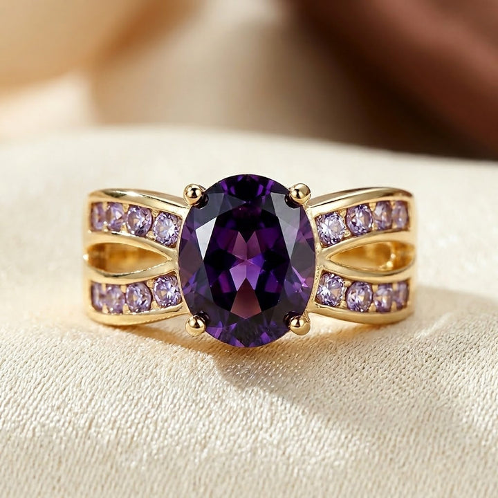 Gold Amethyst Split Band Ring | Amelia