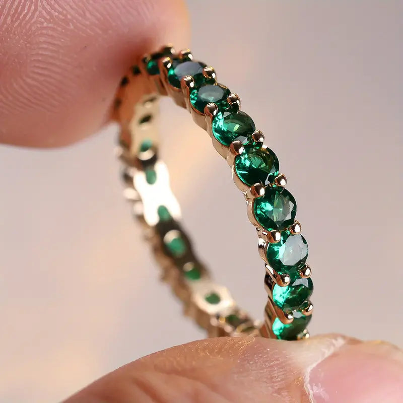 Gold Emerald Eternity Ring | Amelia