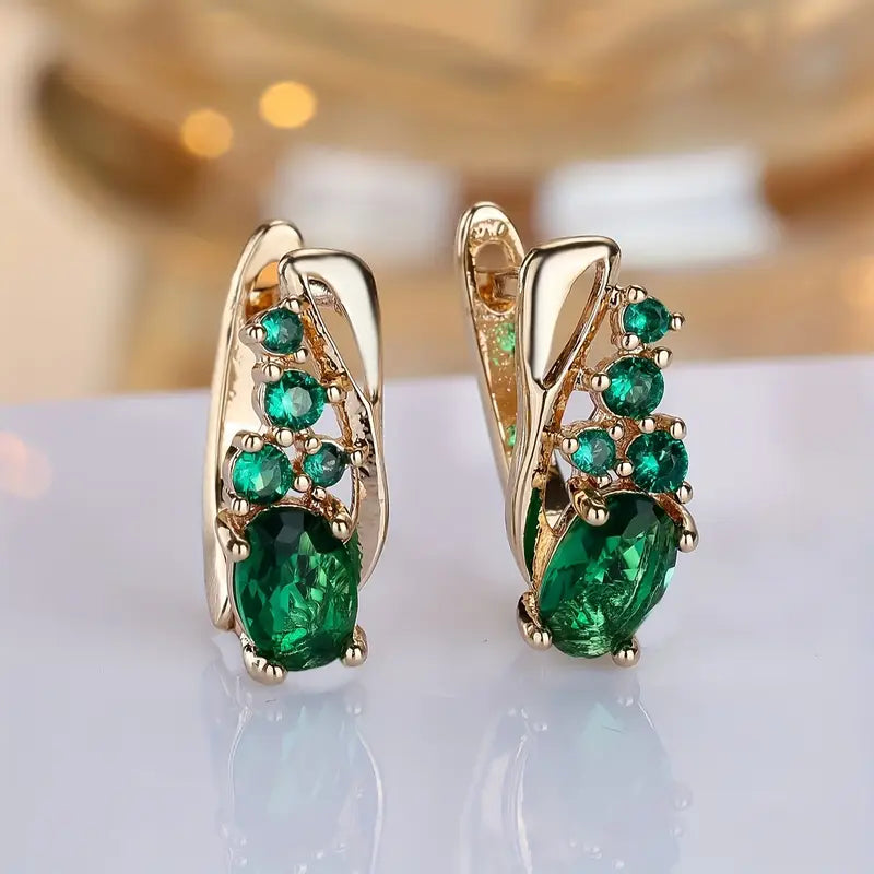 Gold Emerald Cluster Drop Earrings | Amelia