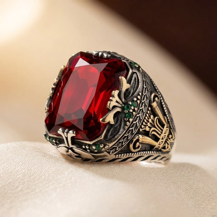 Silver Ruby Ornate Signet Ring | Amelia