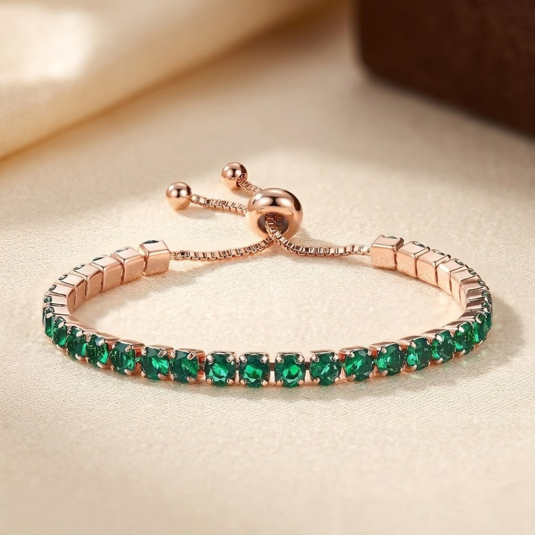 Gold Emerald Adjustable Tennis Bracelet | Amelia