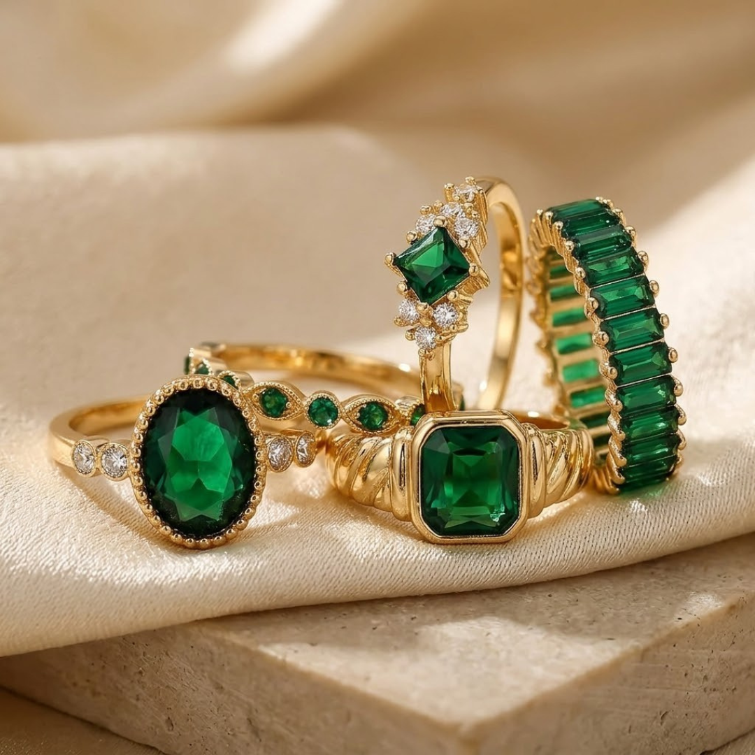 Gold Emerald Ring Set | Amelia