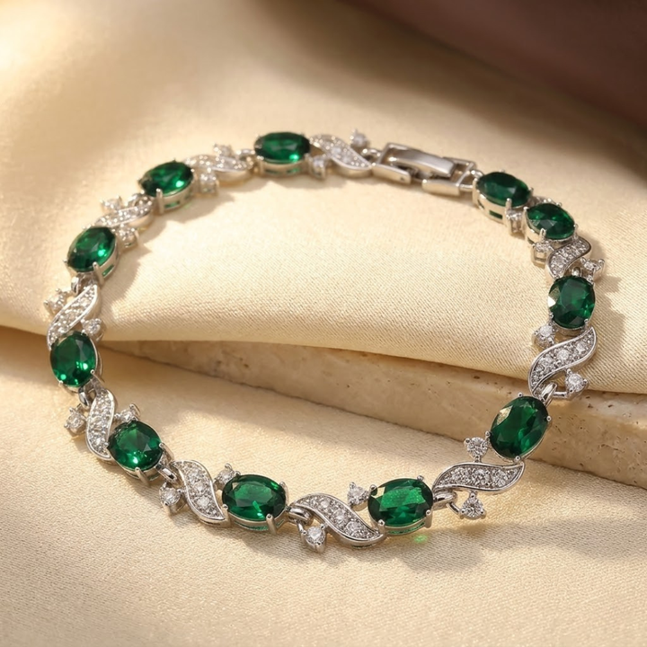 Silver Emerald Vintage Link Bracelet | Amelia