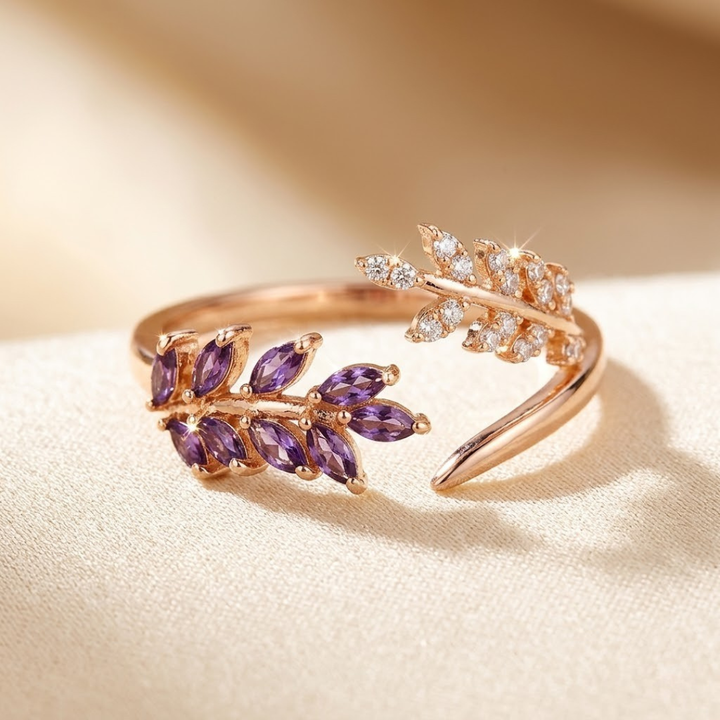 Gold Amethyst Leaf Ring | Amelia
