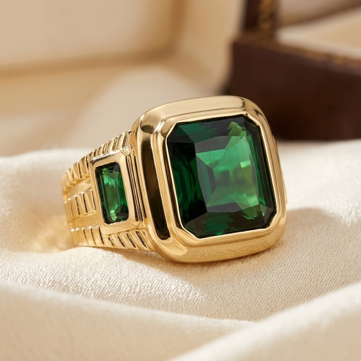 Gold Emerald Signet Ring | Amelia
