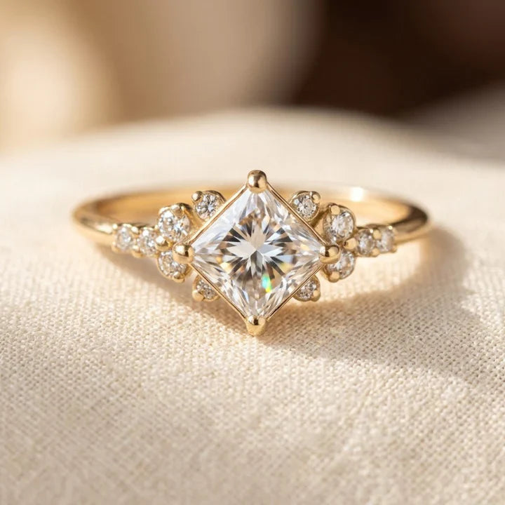 Gold Square Solitaire Ring | Amelia