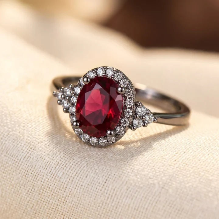 Silver Ruby Halo Ring | Amelia