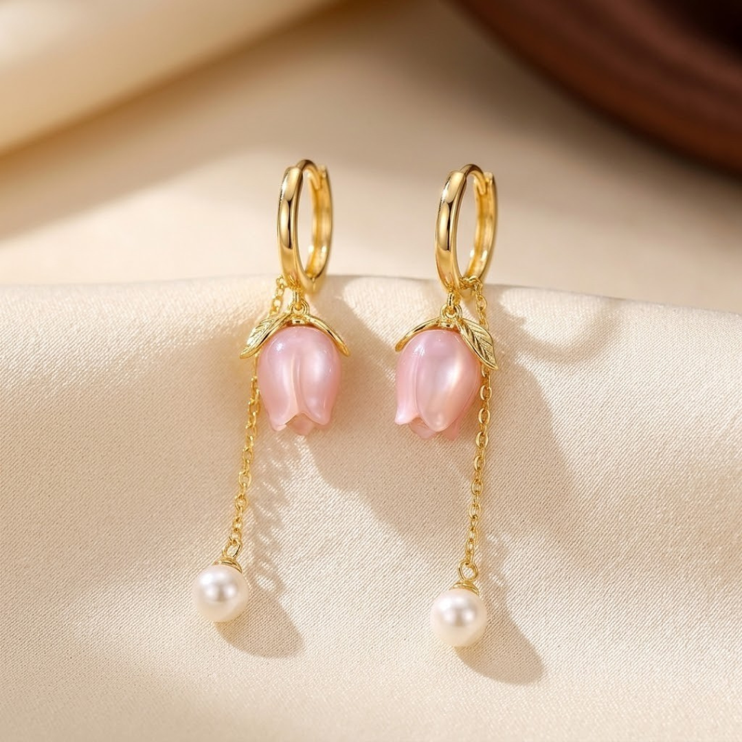 Gold Floral Pearl Drop Earrings | Amelia