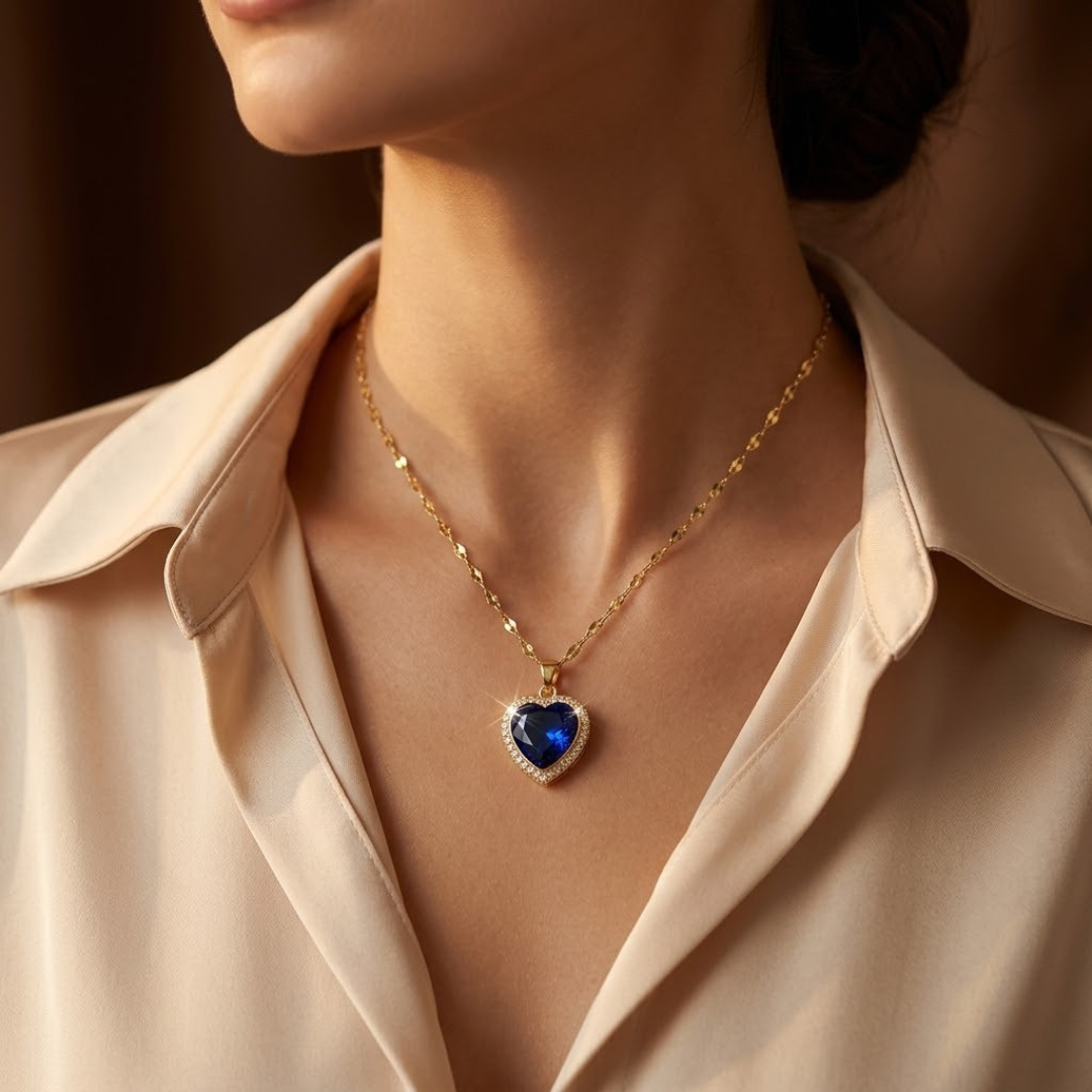 Gold Sapphire Heart Necklace | Amelia