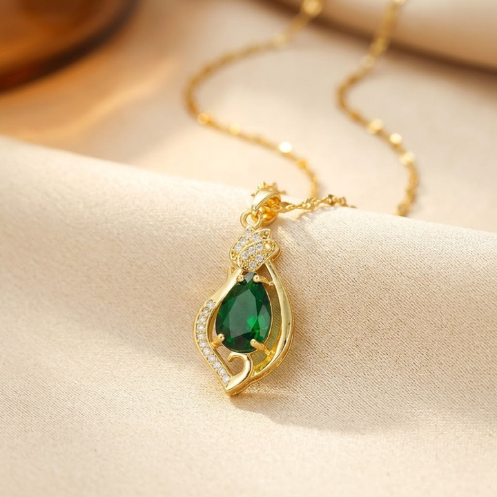 Gold Emerald Teardrop Pendant Necklace | Amelia