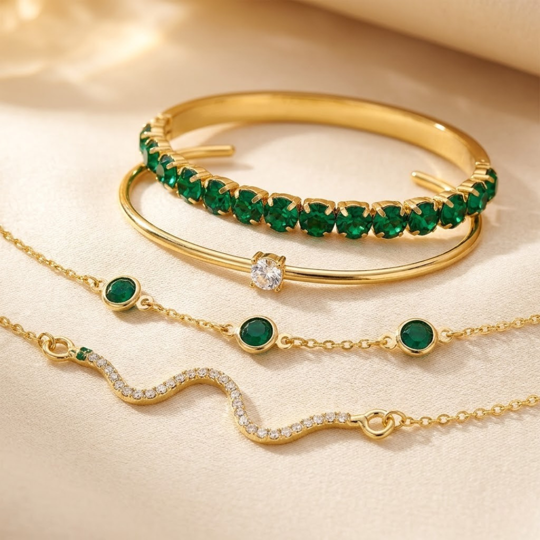 Gold Emerald Bracelet Set | Amelia