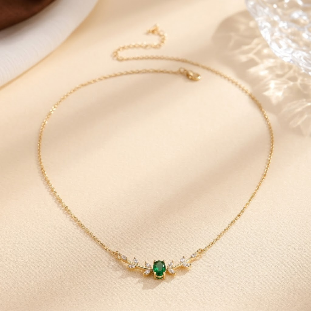 Gold Emerald Minimalist Necklace | Amelia