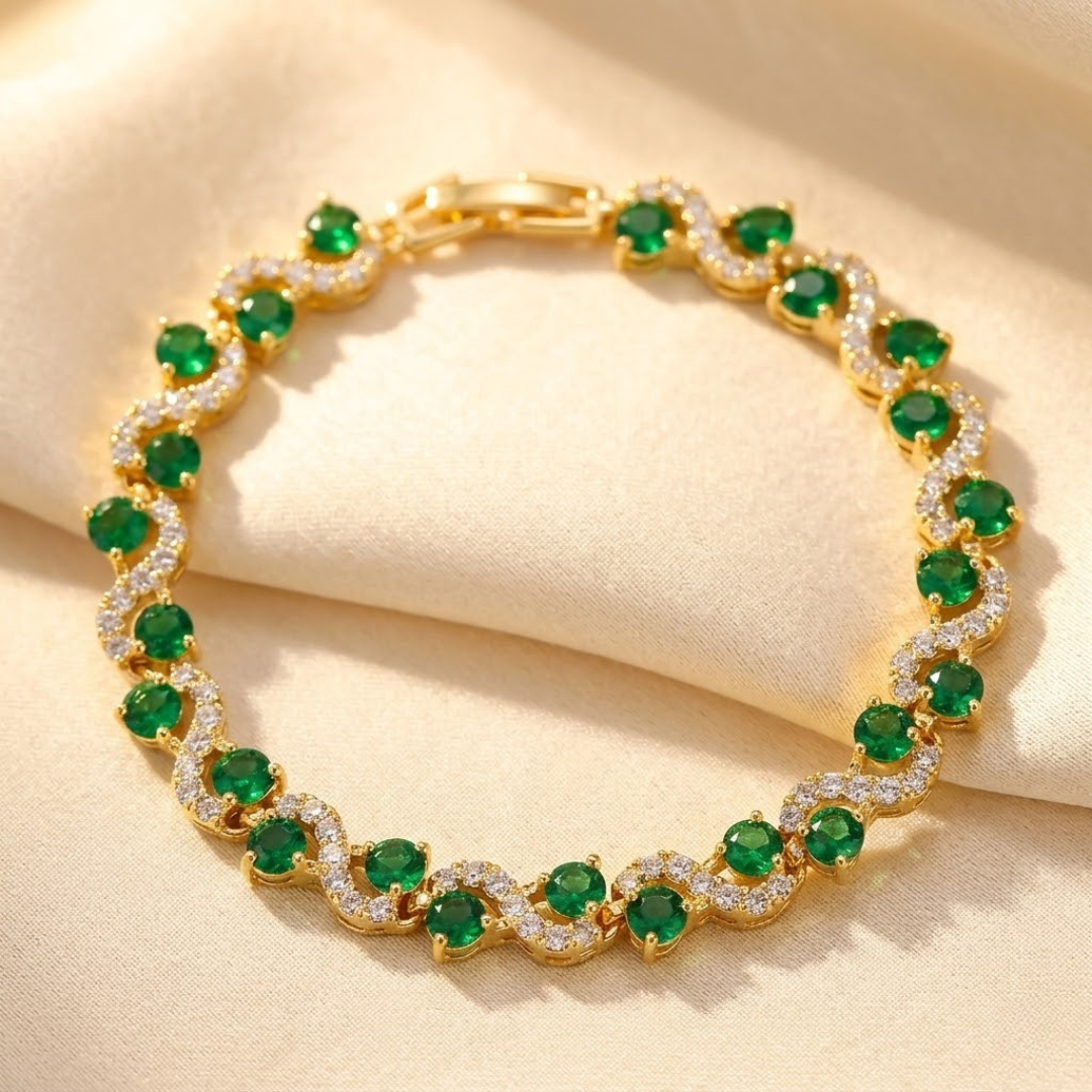 Gold Emerald Halo Bracelet | Amelia