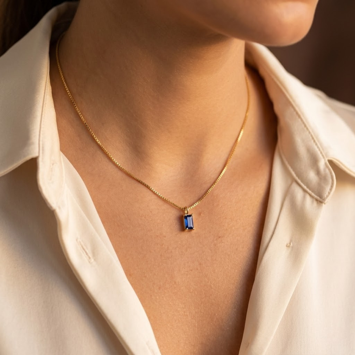 Gold Sapphire Minimalist Necklace | Amelia