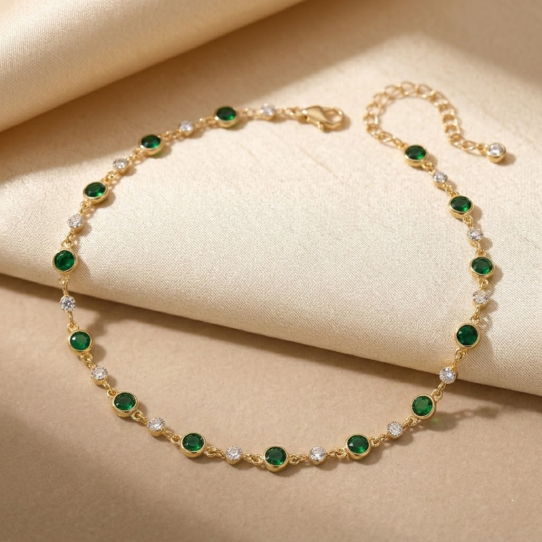 Gold Emerald Station Necklace | Amelia