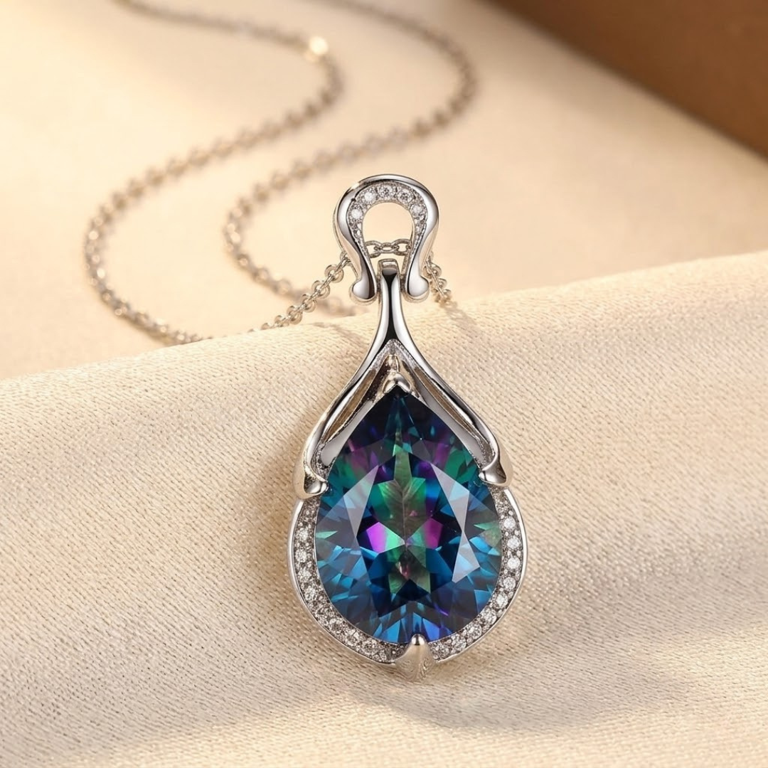 Silver Sapphire Teardrop Necklace | Amelia