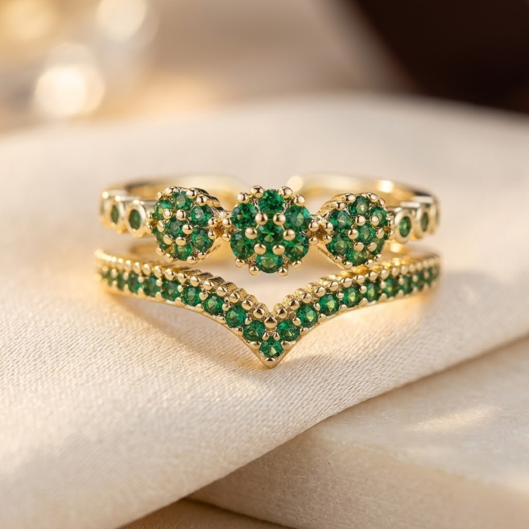 Gold Emerald Cluster Ring | Amelia