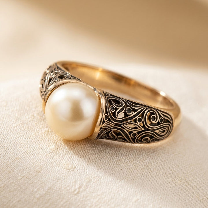 Gold Filigree Pearl Ring | Amelia