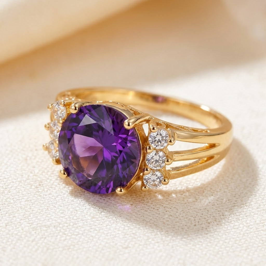 Gold Amethyst Split Shank Ring | Amelia