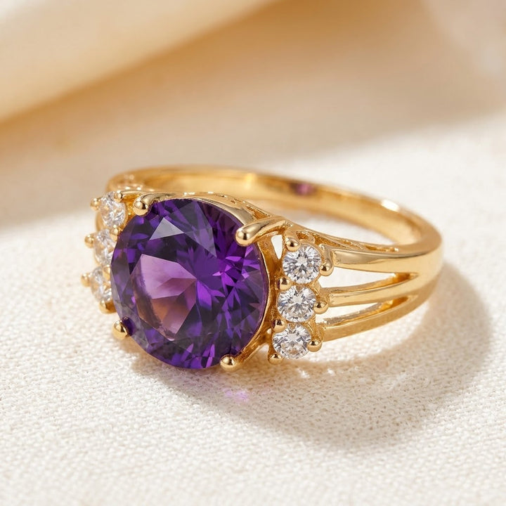 Gold Amethyst Split Shank Ring | Amelia