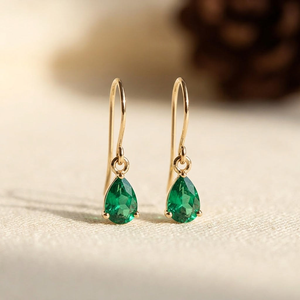 Gold Emerald Teardrop Drop Earrings | Amelia
