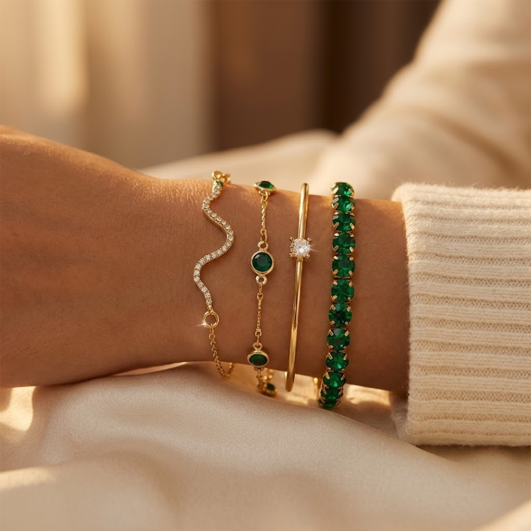 Gold Emerald Bracelet Set | Amelia
