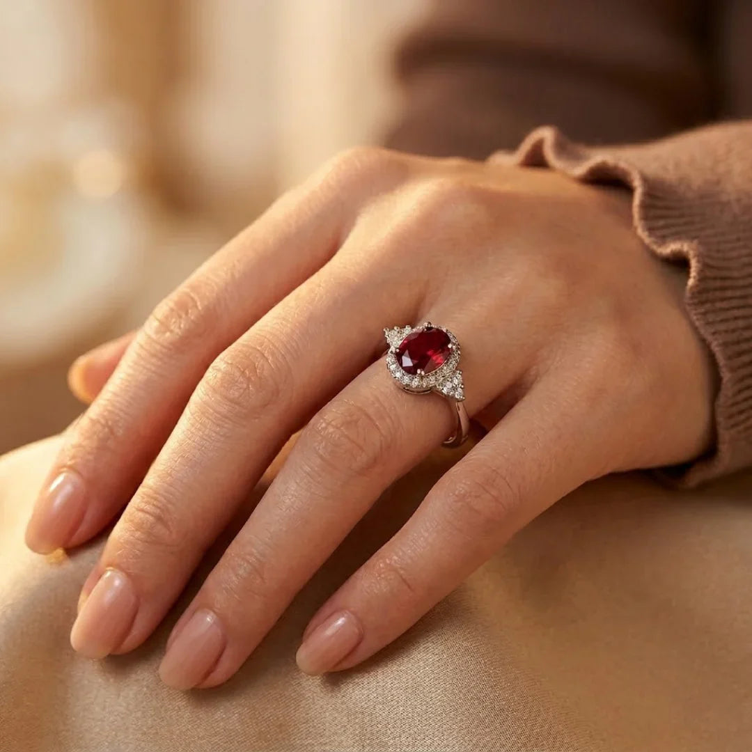Silver Ruby Halo Ring | Amelia