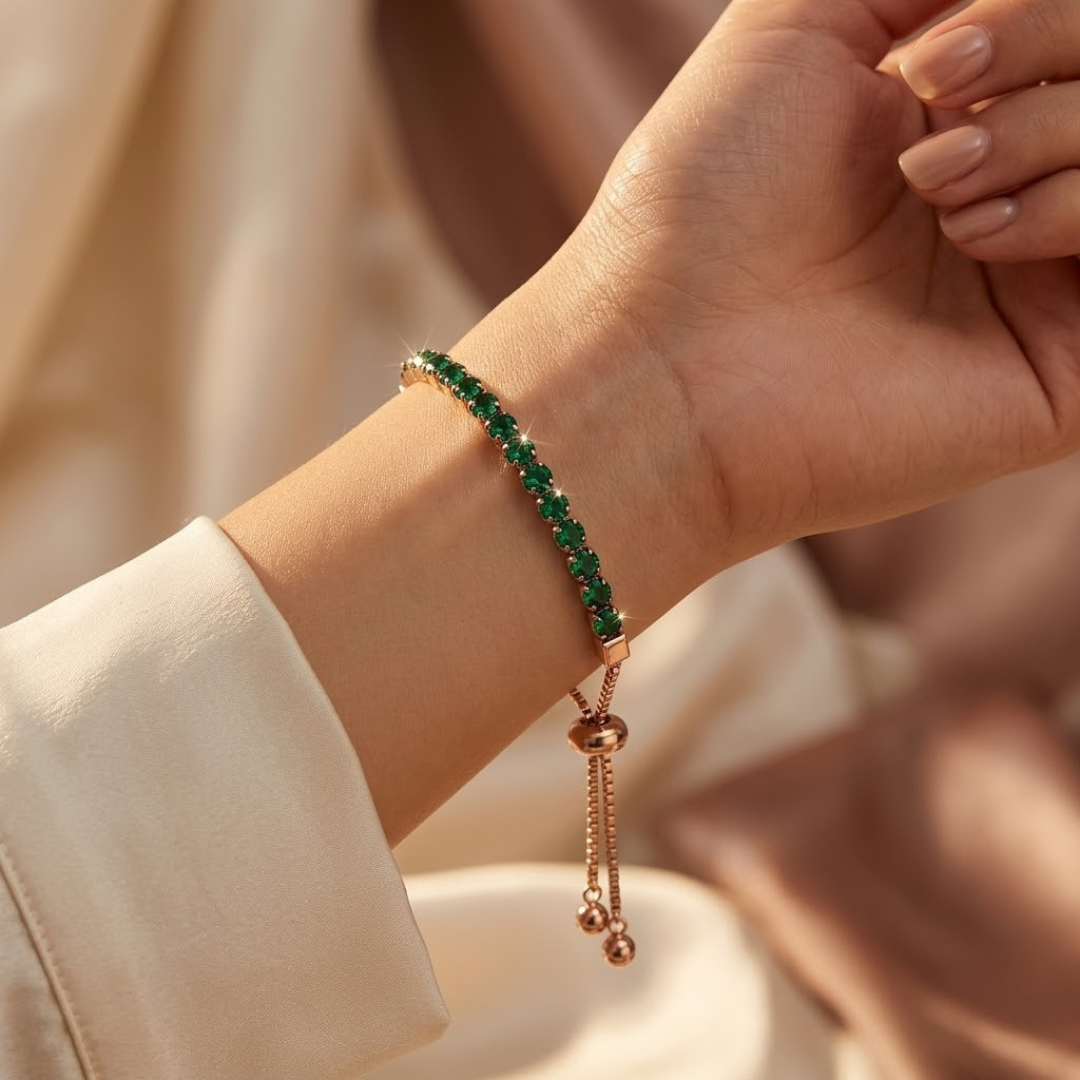 Gold Emerald Adjustable Tennis Bracelet | Amelia