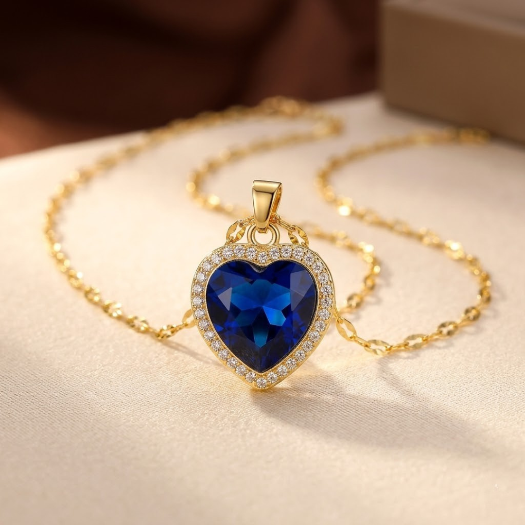 Gold Sapphire Heart Necklace | Amelia