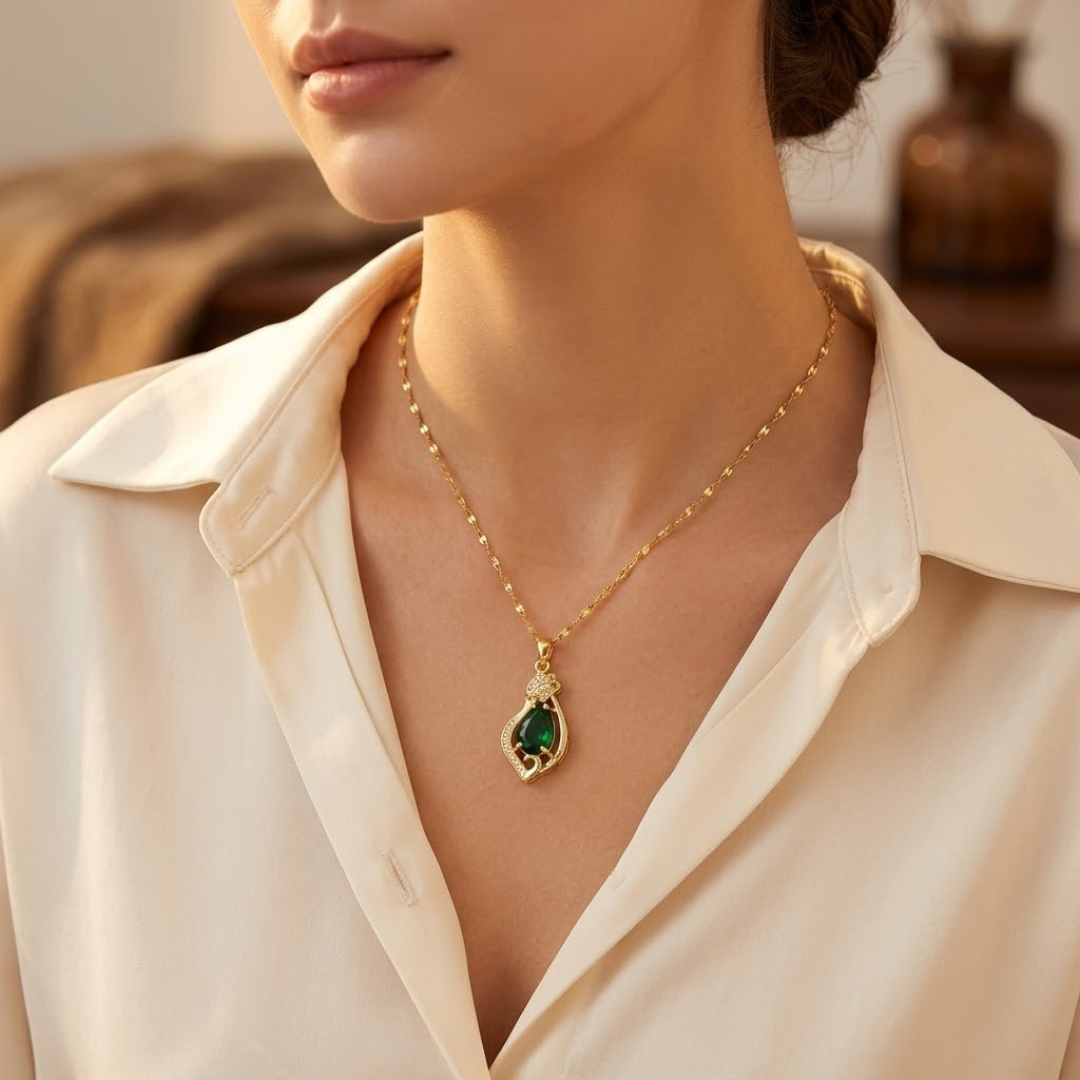 Gold Emerald Teardrop Pendant Necklace | Amelia