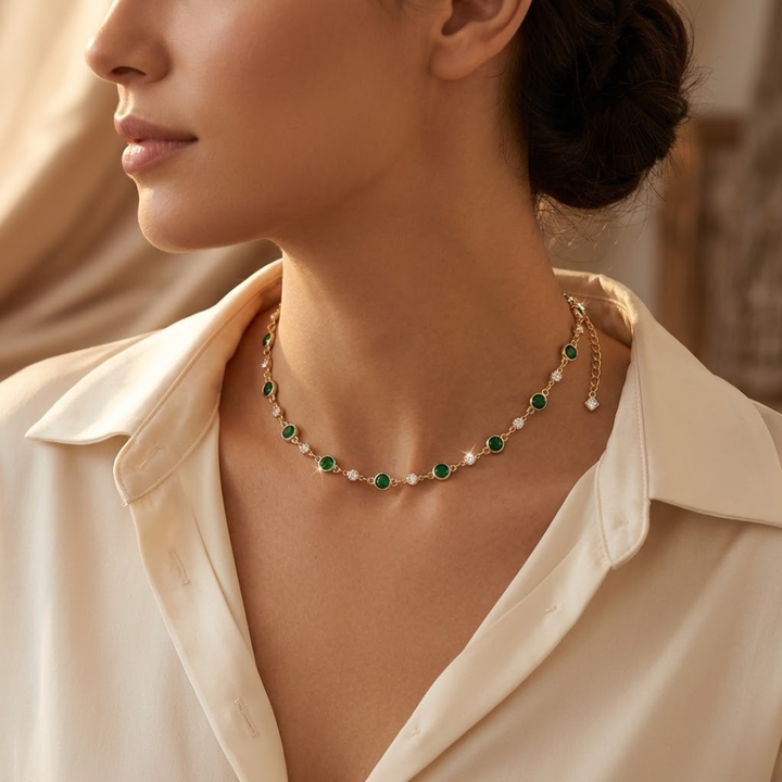 Gold Emerald Station Necklace | Amelia