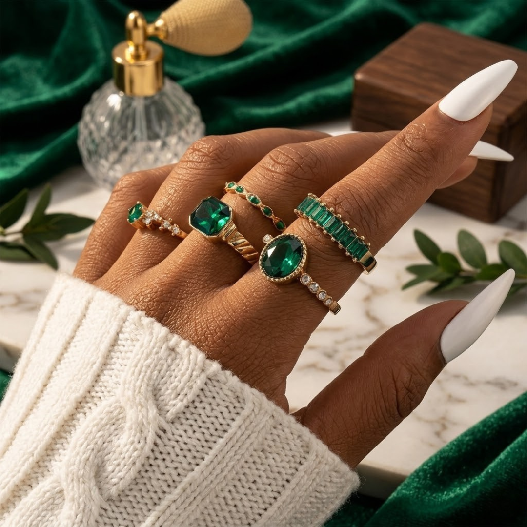 Gold Emerald Ring Set | Amelia