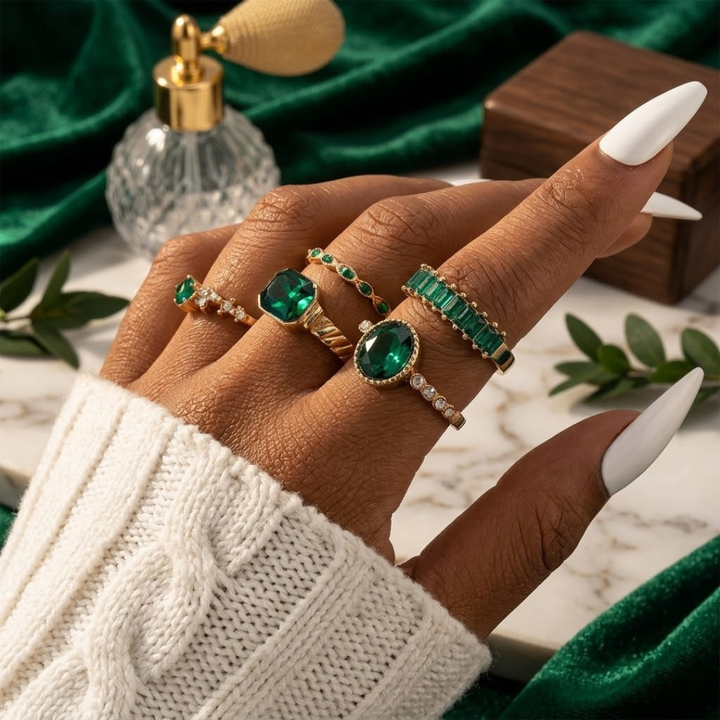 Gold Emerald Ring Set | Amelia