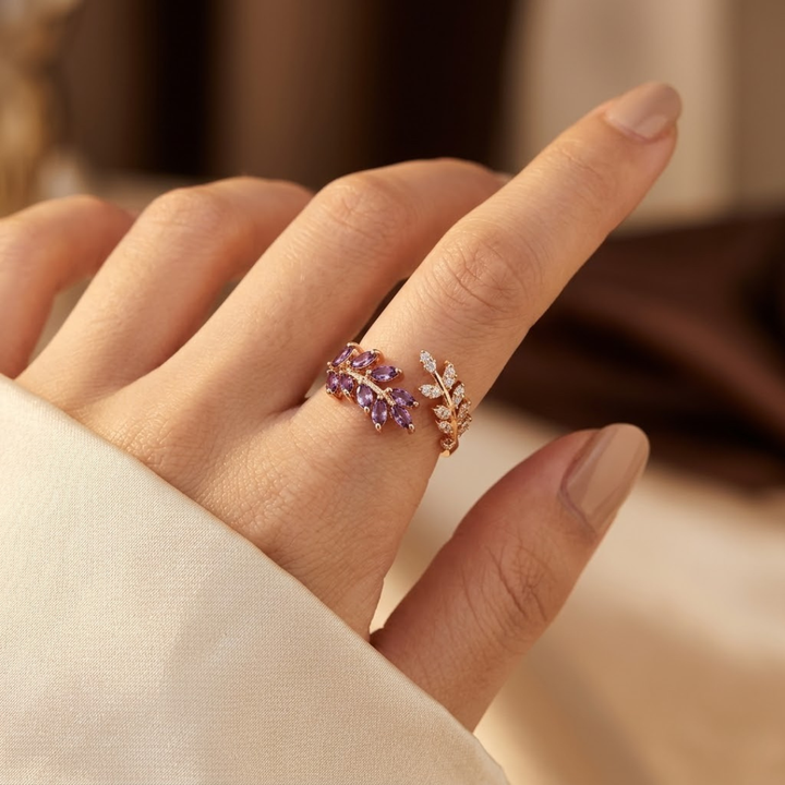 Gold Amethyst Leaf Ring | Amelia