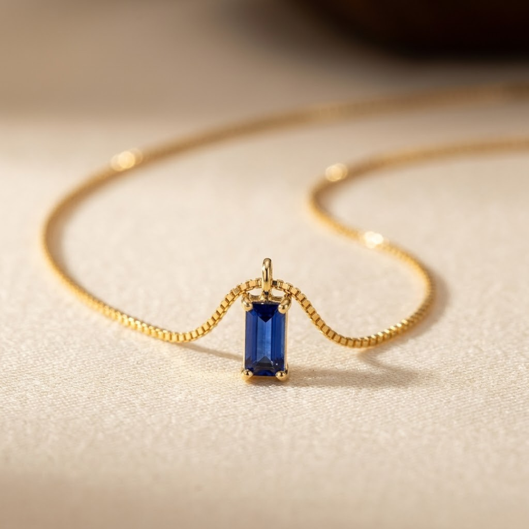 Gold Sapphire Minimalist Necklace | Amelia
