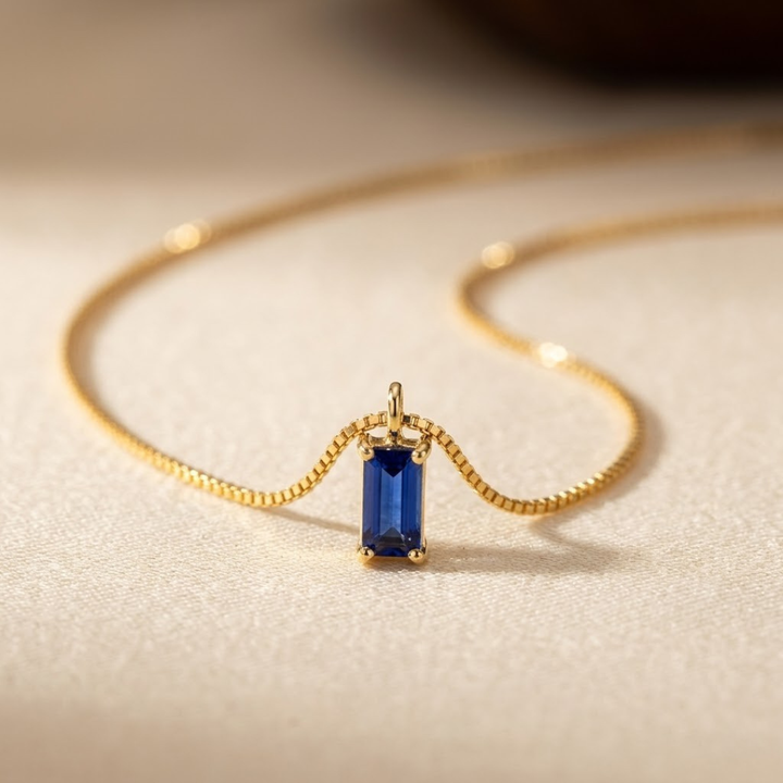 Gold Sapphire Minimalist Necklace | Amelia