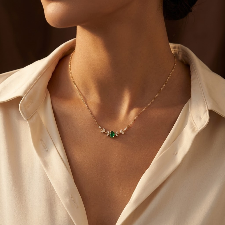 Gold Emerald Minimalist Necklace | Amelia