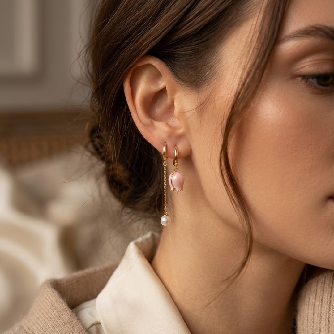 Gold Floral Pearl Drop Earrings | Amelia