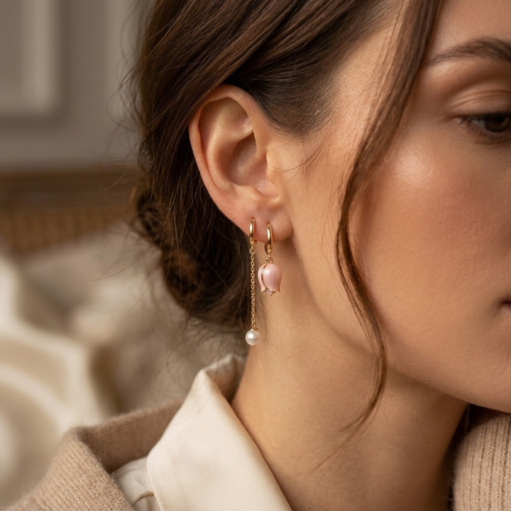 Gold Floral Pearl Drop Earrings | Amelia