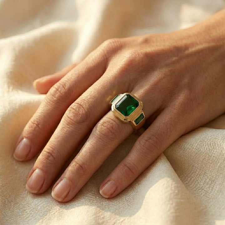 Gold Emerald Signet Ring | Amelia