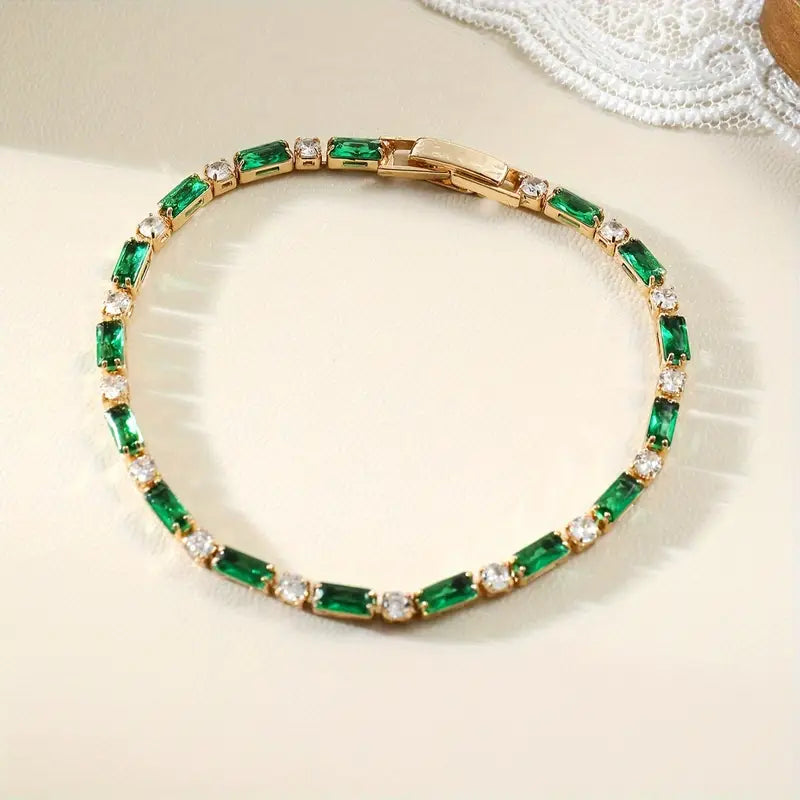 Gold Emerald Alternating Tennis Bracelet | Amelia