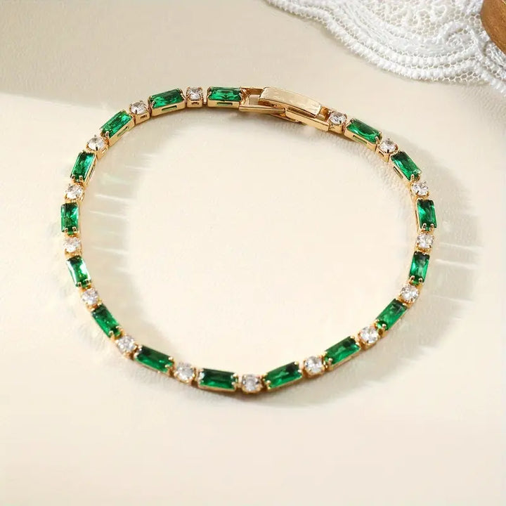 Gold Emerald Alternating Tennis Bracelet | Amelia
