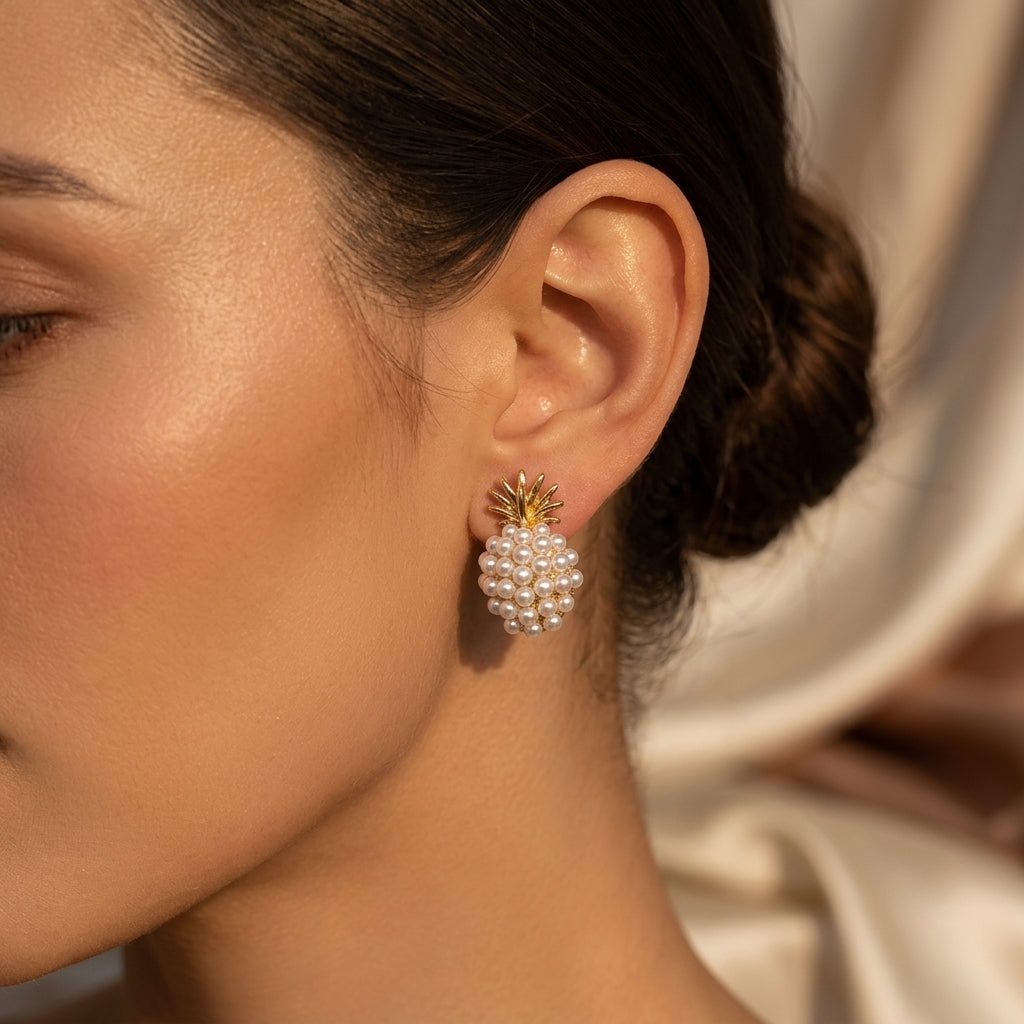 Gold Cluster Pearl Stud Earrings | Amelia